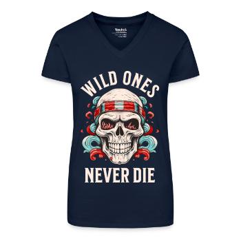 crâne crâne squelette moto motard gang - T-shirt bio col V Femme - bleu foncé - Devant