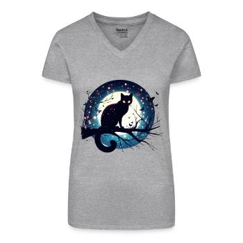 Full Moon with Black Cat Halloween - Organic Women's V-Neck T-Shirt - black - Front
