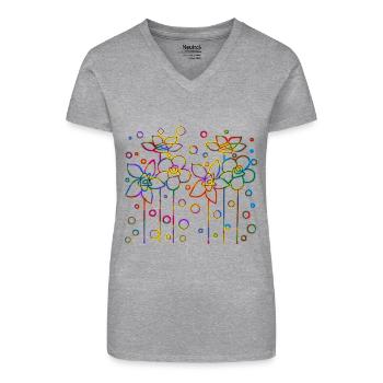 Blumen - Bio Frauen T-Shirt mit V-Ausschnitt - Schwarz - Vorne
