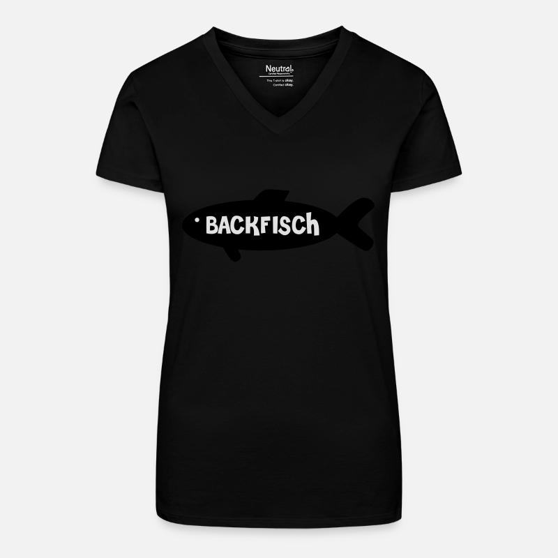 Backfisch - Bio Frauen T-Shirt mit V-Ausschnitt - Schwarz