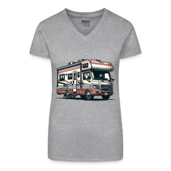 Camping en camping-car - T-shirt bio col V Femme - noir - Devant