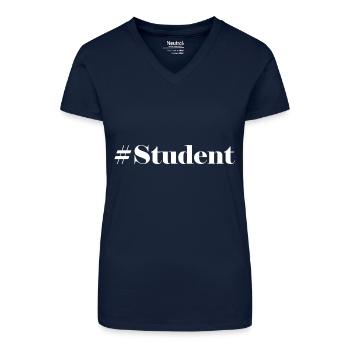 #Student Logo Blanc - T-shirt bio col V Femme - bleu foncé - Devant