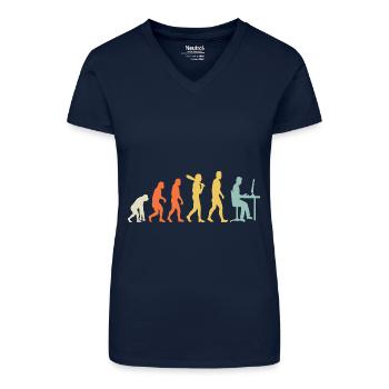 Évolution de l’homme à la conception informatique - T-shirt bio col V Femme - bleu foncé - Devant