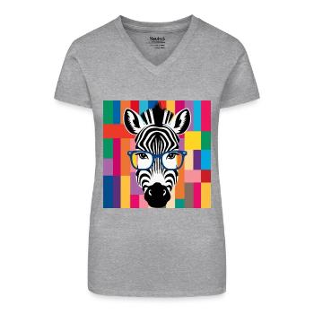 Zebra Cool mit Brille Bunt - Bio Frauen T-Shirt mit V-Ausschnitt - Schwarz - Vorne