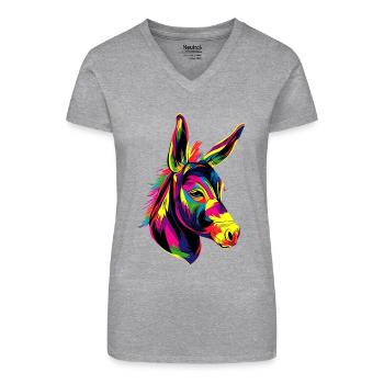 Esel in Bunt Popart Farben Hausesel Donkey Reiten - Bio Frauen T-Shirt mit V-Ausschnitt - Schwarz - Vorne