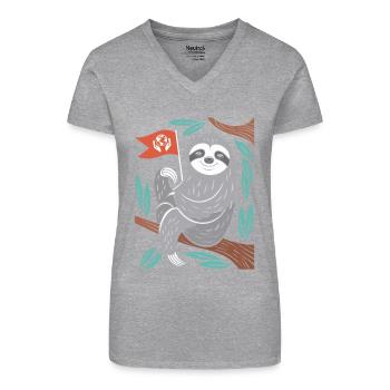 Umweltschützer Faultier Mit Erde Flagge - Bio Frauen T-Shirt mit V-Ausschnitt - Schwarz - Vorne