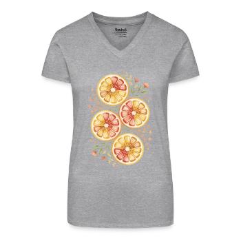 Zitrusfrüchte Mit Blumenmuster - Bio Frauen T-Shirt mit V-Ausschnitt - Schwarz - Vorne