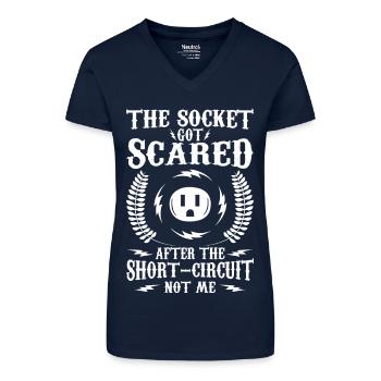 Lustiger Elektriker Spruch - Bio Frauen T-Shirt mit V-Ausschnitt - Dunkelblau - Vorne