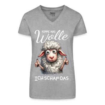 Komm Wolle Ich Schaf Das - Bio Frauen T-Shirt mit V-Ausschnitt - Schwarz - Vorne