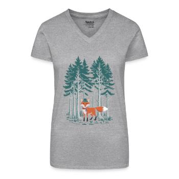 Fuchs Im Wald Cottagecore Stil - Bio Frauen T-Shirt mit V-Ausschnitt - Schwarz - Vorne