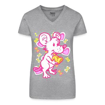 Sommer Maus Mäuse Kinder Kind Retro Käse - Bio Frauen T-Shirt mit V-Ausschnitt - Schwarz - Vorne