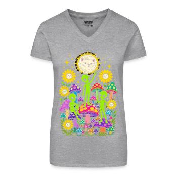 Extraterrestres au clair de lune de la forêt de champignons - T-shirt bio col V Femme - noir - Devant