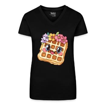 Waffle with flowers - Organic Women's V-Neck T-Shirt - black - Front