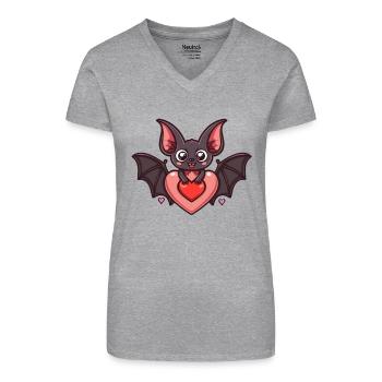 Heart-shaped bat with googly eyes - Organic Women's V-Neck T-Shirt - black - Front