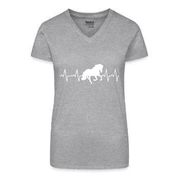 Pferde Tshirt Damen Geschenk Pferdemotiv Heartbeat - Bio Frauen T-Shirt mit V-Ausschnitt - Schwarz - Vorne
