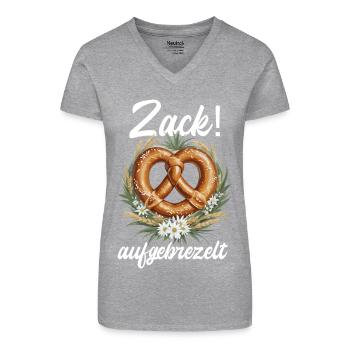 Traditionelle Brezel Zack aufgebrezelt Dirndl - Bio Frauen T-Shirt mit V-Ausschnitt - Schwarz - Vorne