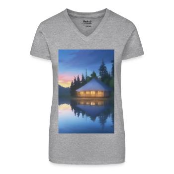 Charming lakeside cabin - Organic Women's V-Neck T-Shirt - black - Front