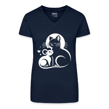 Le chat et la souris dans l’amitié, la paix et l’amour - T-shirt bio col V Femme - bleu foncé - Devant