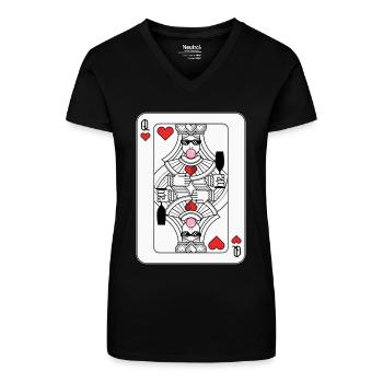 Lustiges Queen of Hearts Design – Party Spielkarte - Bio Frauen T-Shirt mit V-Ausschnitt - Schwarz - Vorne