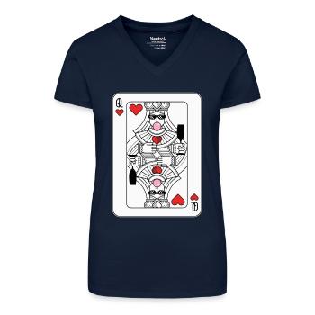 Lustiges Queen of Hearts Design – Party Spielkarte - Bio Frauen T-Shirt mit V-Ausschnitt - Dunkelblau - Vorne