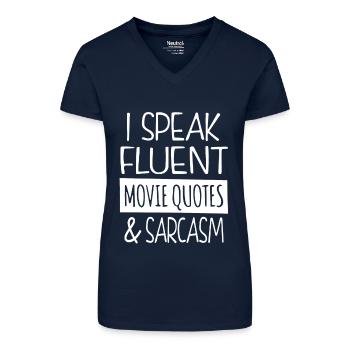 Film quotes and sarcasm - Organic Women's V-Neck T-Shirt - navy blue - Front