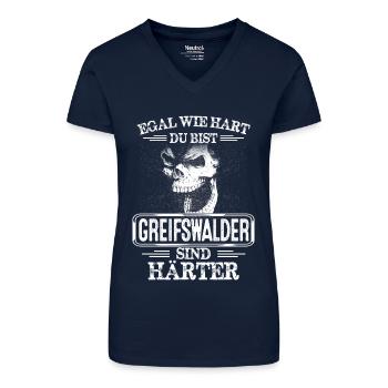 GREIFSWALDER - sind härte - Bio Frauen T-Shirt mit V-Ausschnitt - Dunkelblau - Vorne