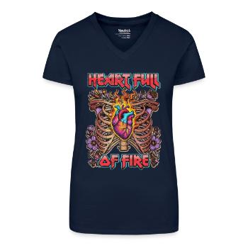 Cœur plein de feu - T-shirt bio col V Femme - bleu foncé - Devant