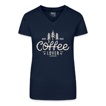 Amateur de café retro vintage aesthetic - T-shirt bio col V Femme - bleu foncé - Devant