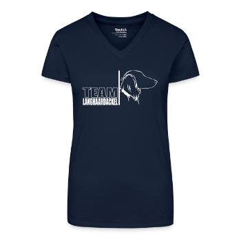 TEAM Langhaardackel Hunde Hund Wilsigns - Bio Frauen T-Shirt mit V-Ausschnitt - Dunkelblau - Vorne