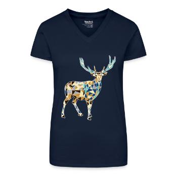 Yellow and blue deer - Organic Women's V-Neck T-Shirt - navy blue - Front