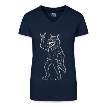 Rock Musik Wolf Heavy Metal Funny Retro - Bio Frauen T-Shirt mit V-Ausschnitt - Dunkelblau - Vorne
