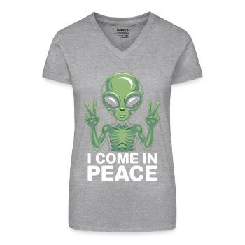 Étranger avec signe de paix - T-shirt bio col V Femme - noir - Devant
