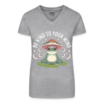 Meditierender Frosch auf Seerose - Bio Frauen T-Shirt mit V-Ausschnitt - Schwarz - Vorne