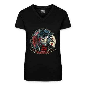 CHANT gueule de bois drôle de chat Rockabilly cadeau - T-shirt bio col V Femme - noir - Devant