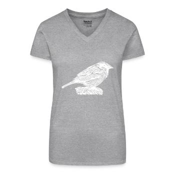 Kleiner süsser Hausspatz auf einem Ast - Bio Frauen T-Shirt mit V-Ausschnitt - Schwarz - Vorne