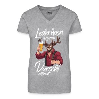 Lederhosn vergessen bayrischer Dialekt Bierzelt  - Bio Frauen T-Shirt mit V-Ausschnitt - Schwarz - Vorne
