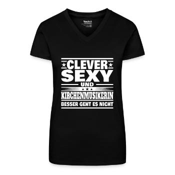 Clever Kirchenmusikerin - Bio Frauen T-Shirt mit V-Ausschnitt - Schwarz - Vorne