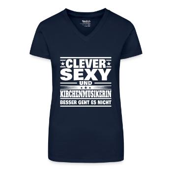 Clever Kirchenmusikerin - Bio Frauen T-Shirt mit V-Ausschnitt - Dunkelblau - Vorne