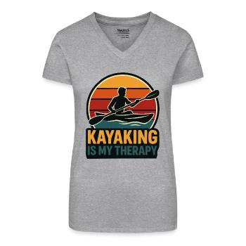 Kajakfahren ist meine Therapie Shirt - Bio Frauen T-Shirt mit V-Ausschnitt - Schwarz - Vorne