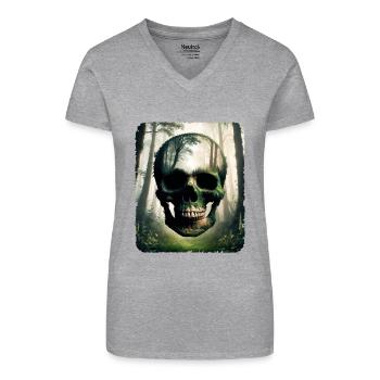 Human skull, intricately crafted from a forest - Organic Women's V-Neck T-Shirt - black - Front