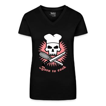 born_to_cook_3c - T-shirt bio col V Femme - noir - Devant