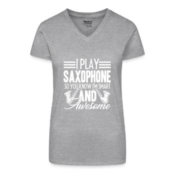 Saxophon Ich spiele das Saxophon - Bio Frauen T-Shirt mit V-Ausschnitt - Schwarz - Vorne