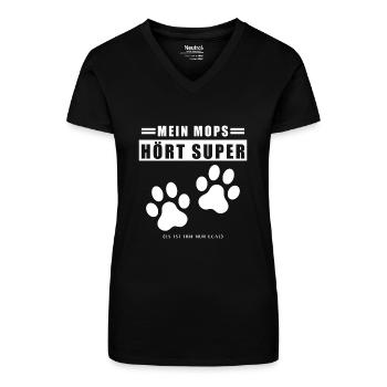 Mops Leben - Bio Frauen T-Shirt mit V-Ausschnitt - Schwarz - Vorne