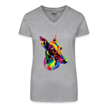 Windhund Hunde Bunte Farben Pop Art Hund Greyhound - Bio Frauen T-Shirt mit V-Ausschnitt - Schwarz - Vorne