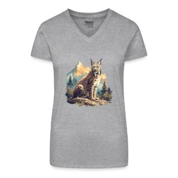 Lynx Luchse Luchs - T-shirt bio col V Femme - noir - Devant