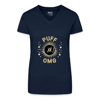 Puff music rappeur - T-shirt bio col V Femme - bleu foncé - Devant