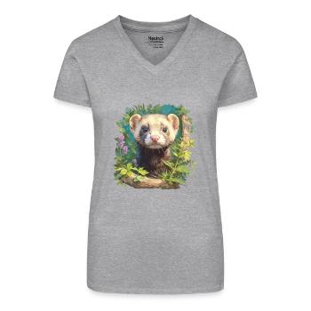 Ferret Frettchen - Bio Frauen T-Shirt mit V-Ausschnitt - Schwarz - Vorne