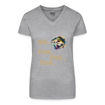 Angler HIER FISCHI FISCHI FISCHI Lustiges Angeln - Bio Frauen T-Shirt mit V-Ausschnitt - Schwarz - Vorne