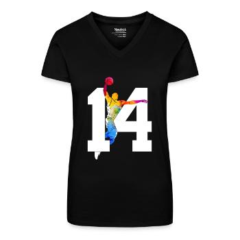 NUMMER 14 BASKETBALL 14. GEBURTSTAG - Bio Frauen T-Shirt mit V-Ausschnitt - Schwarz - Vorne