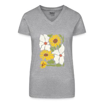 Boho Wildblumen mit Sonnenblumen und Gänseblümchen - Bio Frauen T-Shirt mit V-Ausschnitt - Schwarz - Vorne